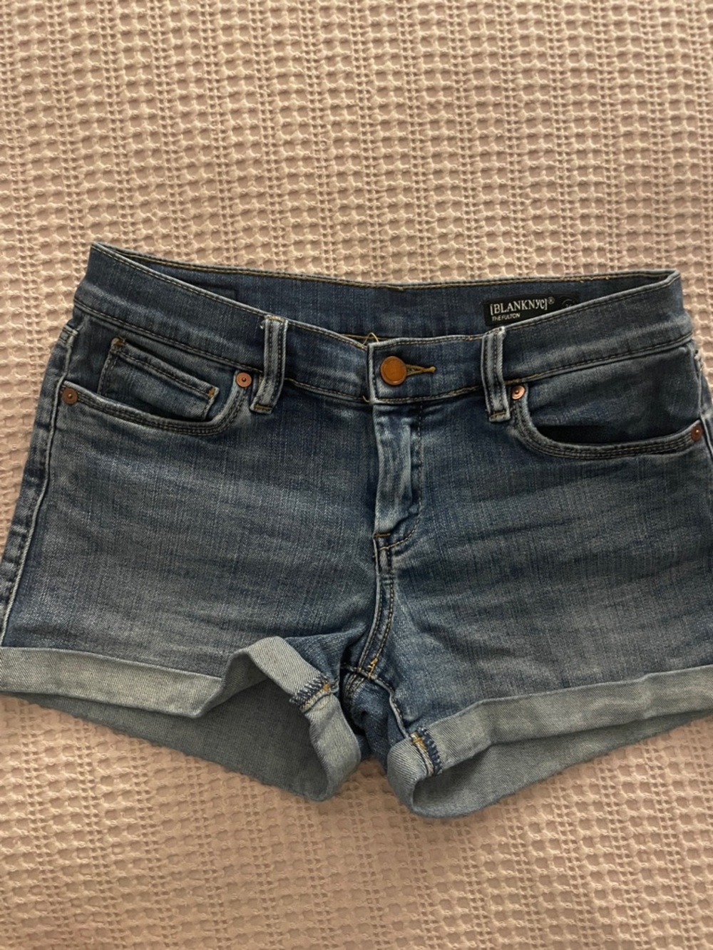 Blank NYC Light Blue Denim Shorts with Contrast Stitching